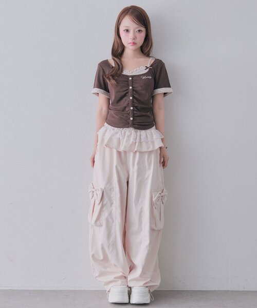 OLIVE des OLIVE（オリーブデオリーブ）の「バレルレッグリボンカーゴパンツ（カーゴパンツ・レディース・ピンク/ブラウン/ブラック・FREE）」の20枚目の写真