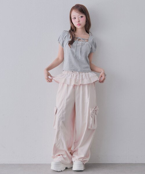 OLIVE des OLIVE（オリーブデオリーブ）の「バレルレッグリボンカーゴパンツ（カーゴパンツ・レディース・ピンク/ブラウン/ブラック・FREE）」の22枚目の写真
