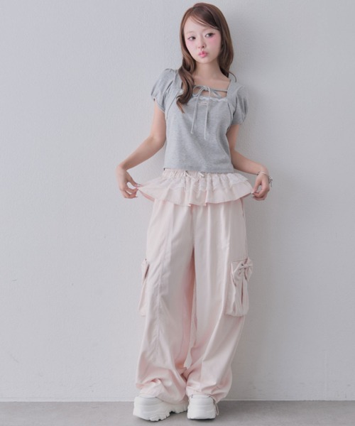 OLIVE des OLIVE(オリーブデオリーブ)の「バレルレッグリボンカーゴパンツ(カーゴパンツ・レディース・ピンク/ブラウン/ブラック・FREE)」の12枚目の写真