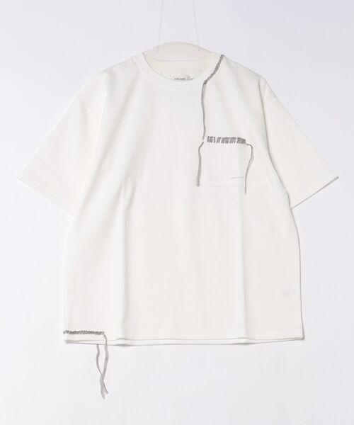 ATELANE(アテレーン)の「【ATELANE】ストレッチポンチ フラワープリント、ハンドステッチ、S/S Tee(Tシャツ/カットソー・メンズ・ホワイト系/ブラック系・MEDIUM)」の1枚目の写真