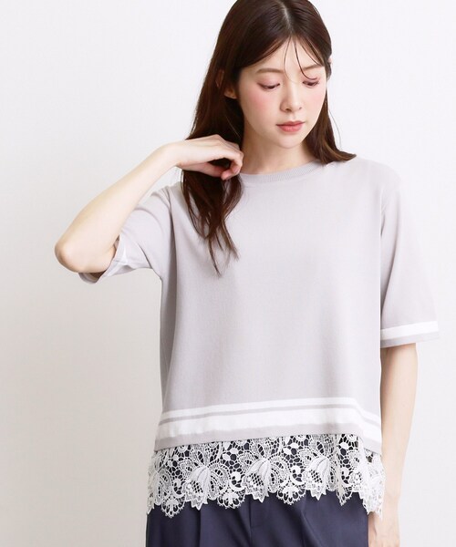 grove（グローブ）の「【シリーズ累計36万枚／UVカット・ひんやり・洗濯機OK】やわらかドライタッチレースドッキングニット（ニット/セーター・レディース・ブルー/オフホワイト/ブラック/グレー・02/03/04/05）」の3枚目の写真