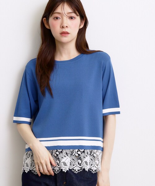 grove（グローブ）の「【シリーズ累計36万枚／UVカット・ひんやり・洗濯機OK】やわらかドライタッチレースドッキングニット（ニット/セーター・レディース・ブルー/オフホワイト/ブラック/グレー・02/03/04/05）」の4枚目の写真