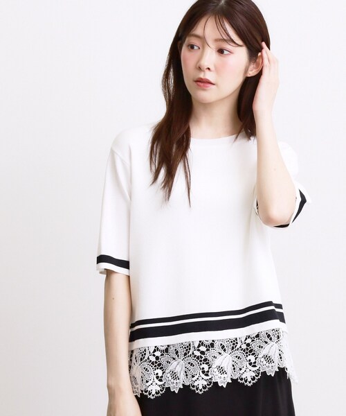 grove（グローブ）の「【シリーズ累計36万枚／UVカット・ひんやり・洗濯機OK】やわらかドライタッチレースドッキングニット（ニット/セーター・レディース・ブルー/オフホワイト/ブラック/グレー・02/03/04/05）」の5枚目の写真