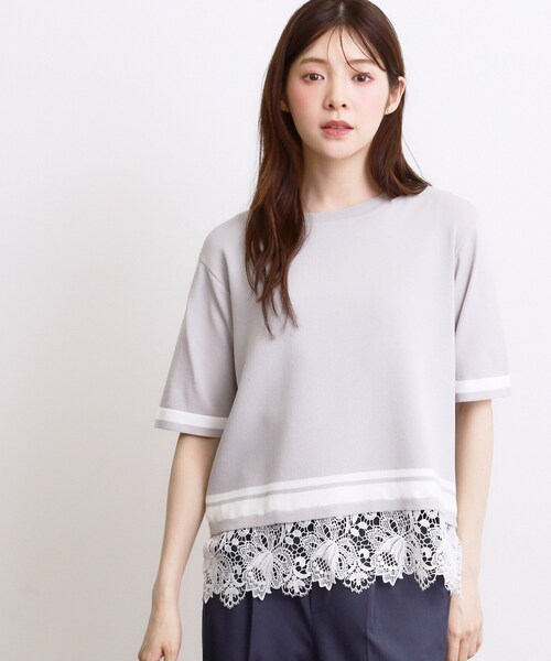 grove（グローブ）の「【シリーズ累計36万枚／UVカット・ひんやり・洗濯機OK】やわらかドライタッチレースドッキングニット（ニット/セーター・レディース・ブルー/オフホワイト/ブラック/グレー・02/03/04/05）」の9枚目の写真