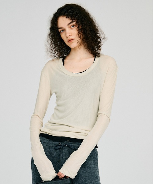 PRANK PROJECT(プランクプロジェクト)の「【2026Autumn Pre-Order】スクープネックシアートップス / Scoop Neck Sheer Top(Tシャツ/カットソー・レディース・ブラック/ホワイト/ライトグレー・FREE)」の1枚目の写真