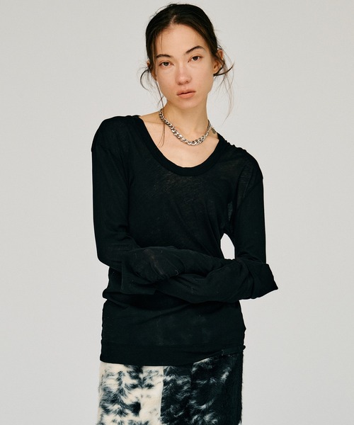 PRANK PROJECT(プランクプロジェクト)の「【2026Autumn Pre-Order】スクープネックシアートップス / Scoop Neck Sheer Top(Tシャツ/カットソー・レディース・ブラック/ホワイト/ライトグレー・FREE)」の3枚目の写真