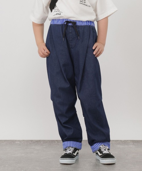 GLOBAL WORK(グローバルワーク)の「ターンバックデニムパンツ/1049084(デニムパンツ・キッズ・ブラック/ダークブルー・130cm/140cm/150cm/160cm)」の1枚目の写真