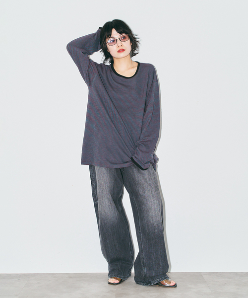 CITYSHOP（シティーショップ）の「《追加3》[THE MOOD]スラブボーダーロングTシャツ（Tシャツ/カットソー・レディース・ブラック/ブラウン系その他・38/36）」の5枚目の写真