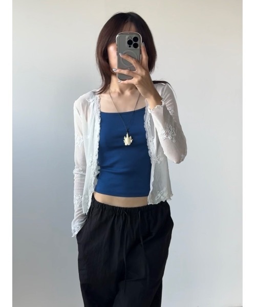 Didot.showroom(ディドット ショールーム)の「フラワーVネックシアーカーディガン(カーディガン/ボレロ・レディース・アイボリー/ブラック・FREE)」の1枚目の写真