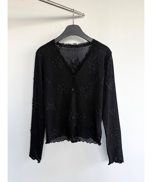 Didot.showroom(ディドット ショールーム)の「フラワーVネックシアーカーディガン(カーディガン/ボレロ・レディース・アイボリー/ブラック・FREE)」の2枚目の写真