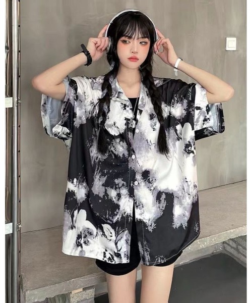 inst.ALL(インストール)の「モノトーンニュアンス柄半袖ルーズシャツ(シャツ/ブラウス・レディース・ホワイト×ブラック・M)」の5枚目の写真