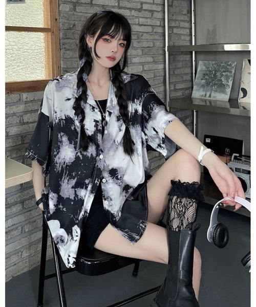 inst.ALL(インストール)の「モノトーンニュアンス柄半袖ルーズシャツ(シャツ/ブラウス・レディース・ホワイト×ブラック・M)」の10枚目の写真