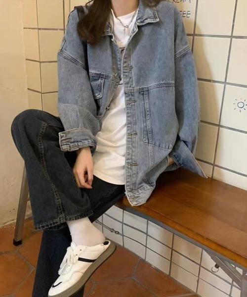 SEU(エスイーユー)の「ビッグシルエットデニムジャケット オーバーサイズ デニムジャケット 【オフィスカジュアル】【きれいめカジュアル】 レディース韓国風 春服 秋服 冬服(デニムジャケット・レディース・ブルー・フリー)」の5枚目の写真