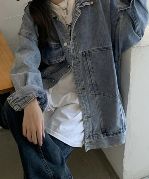 SEU(エスイーユー)の「ビッグシルエットデニムジャケット オーバーサイズ デニムジャケット 【オフィスカジュアル】【きれいめカジュアル】 レディース韓国風 春服 秋服 冬服(デニムジャケット・レディース・ブルー・フリー)」の7枚目の写真