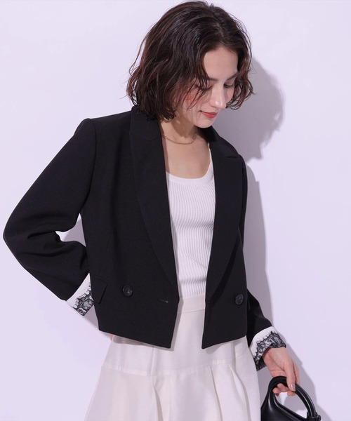 Arpege story(アルページュストーリー)の「袖口レースクロップドテーラージャケット(その他アウター・レディース・ベージュ/ブラック・1/2)」の2枚目の写真