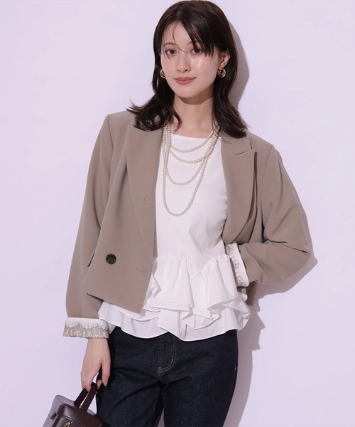 Arpege story(アルページュストーリー)の「袖口レースクロップドテーラージャケット(その他アウター・レディース・ベージュ/ブラック・1/2)」の16枚目の写真