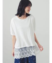 ◇【接触冷感】裾チュールチュニックTシャツ
