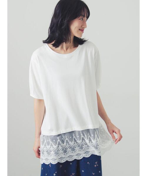 Samansa Mos2(サマンサ モスモス)の「◇【接触冷感】裾チュールチュニックTシャツ(Tシャツ/カットソー・レディース・ブラック/オフホワイト/グレー・F)」の2枚目の写真