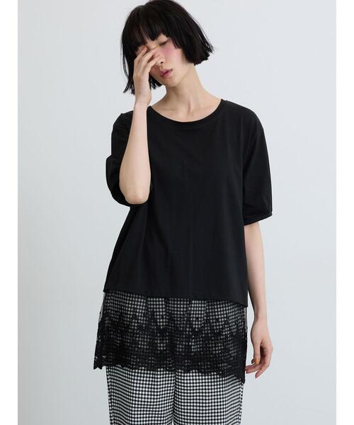 Samansa Mos2(サマンサ モスモス)の「◇【接触冷感】裾チュールチュニックTシャツ(Tシャツ/カットソー・レディース・ブラック/オフホワイト/グレー・F)」の3枚目の写真