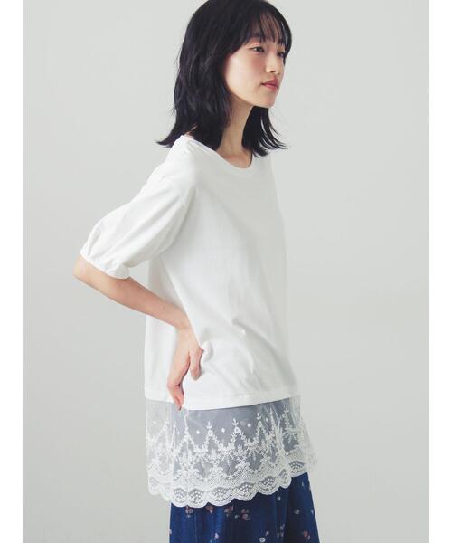 Samansa Mos2(サマンサ モスモス)の「◇【接触冷感】裾チュールチュニックTシャツ(Tシャツ/カットソー・レディース・ブラック/オフホワイト/グレー・F)」の4枚目の写真