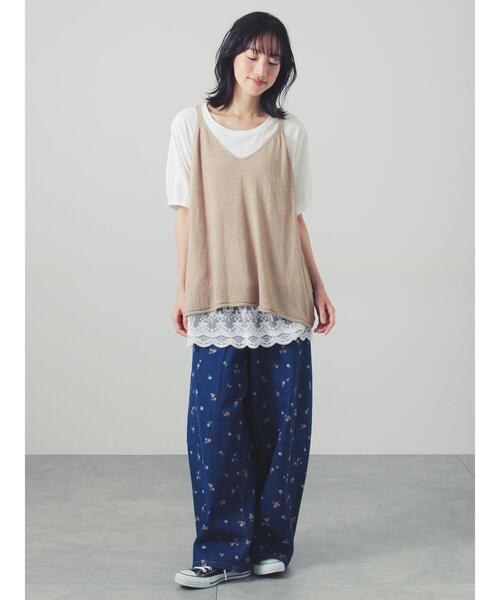 Samansa Mos2(サマンサ モスモス)の「◇【接触冷感】裾チュールチュニックTシャツ(Tシャツ/カットソー・レディース・ブラック/オフホワイト/グレー・F)」の5枚目の写真