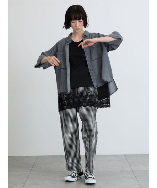 Samansa Mos2(サマンサ モスモス)の「◇【接触冷感】裾チュールチュニックTシャツ(Tシャツ/カットソー・レディース・ブラック/オフホワイト/グレー・F)」の10枚目の写真