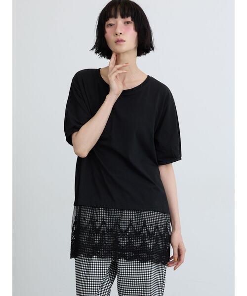 Samansa Mos2(サマンサ モスモス)の「◇【接触冷感】裾チュールチュニックTシャツ(Tシャツ/カットソー・レディース・ブラック/オフホワイト/グレー・F)」の13枚目の写真