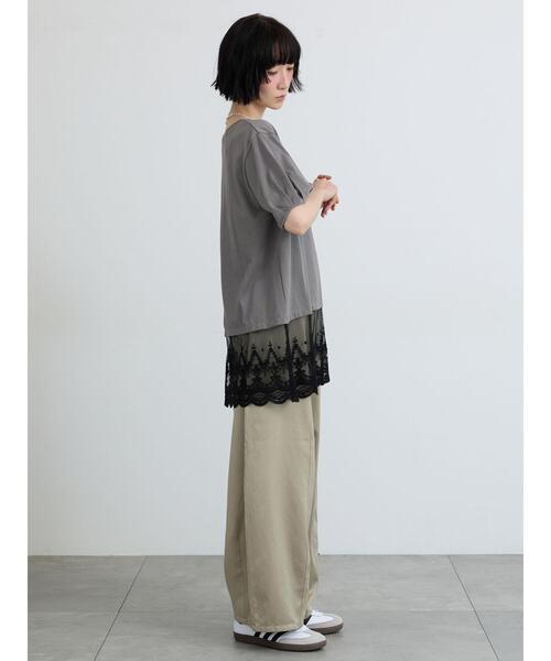 Samansa Mos2(サマンサ モスモス)の「◇【接触冷感】裾チュールチュニックTシャツ(Tシャツ/カットソー・レディース・ブラック/オフホワイト/グレー・F)」の15枚目の写真