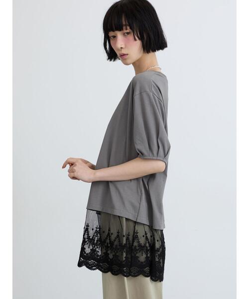 Samansa Mos2(サマンサ モスモス)の「◇【接触冷感】裾チュールチュニックTシャツ(Tシャツ/カットソー・レディース・ブラック/オフホワイト/グレー・F)」の18枚目の写真