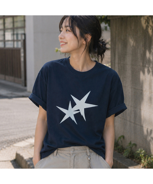 GRAVER ORDINARY（グレイバーオーディナリー）の「[ODNR UNISEX]ツインズスター半袖Tシャツ_4カラー（Tシャツ/カットソー・レディース・ホワイト/ブラック/サンドベージュ/ネイビー・SMALL/MEDIUM/LARGE）」の4枚目の写真