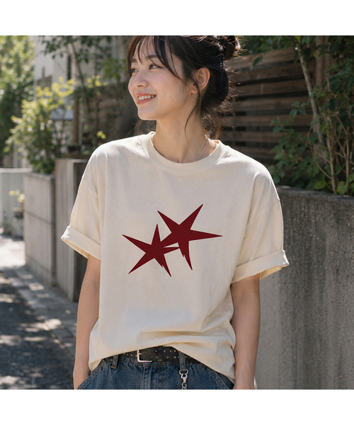 GRAVER ORDINARY（グレイバーオーディナリー）の「[ODNR UNISEX]ツインズスター半袖Tシャツ_4カラー（Tシャツ/カットソー・レディース・ホワイト/ブラック/サンドベージュ/ネイビー・SMALL/MEDIUM/LARGE）」の3枚目の写真