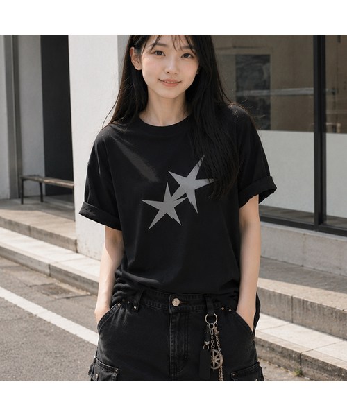 GRAVER ORDINARY（グレイバーオーディナリー）の「[ODNR UNISEX]ツインズスター半袖Tシャツ_4カラー（Tシャツ/カットソー・レディース・ホワイト/ブラック/サンドベージュ/ネイビー・SMALL/MEDIUM/LARGE）」の2枚目の写真