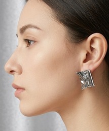 【Bz】シルバー立体スクエアピアス/両耳用/レディース(T3)
