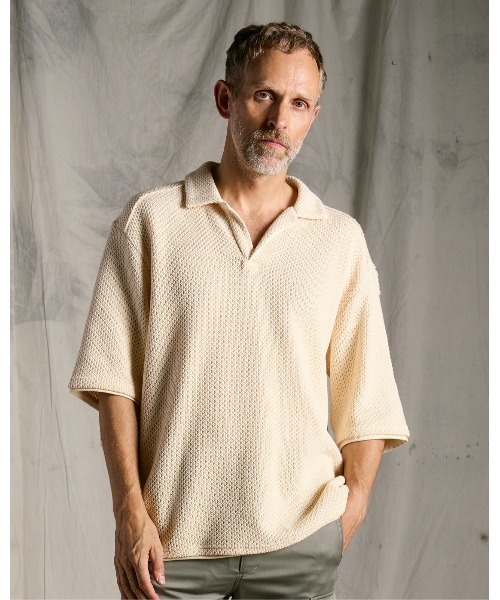 wjk（ダヴルジェイケイ）の「russell knit skipper polo H/S（ポロシャツ・メンズ・ネイビー/ブラック/ナチュラル・X-LARGE/LARGE/MEDIUM/SMALL）」の2枚目の写真