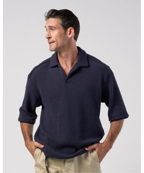 wjk（ダヴルジェイケイ）の「russell knit skipper polo H/S（ポロシャツ・メンズ・ネイビー/ブラック/ナチュラル・X-LARGE/LARGE/MEDIUM/SMALL）」の3枚目の写真