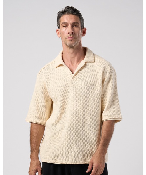 wjk（ダヴルジェイケイ）の「russell knit skipper polo H/S（ポロシャツ・メンズ・ネイビー/ブラック/ナチュラル・X-LARGE/LARGE/MEDIUM/SMALL）」の6枚目の写真