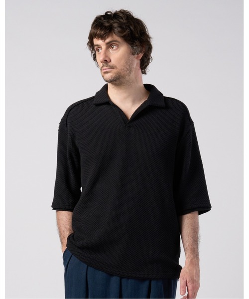 wjk（ダヴルジェイケイ）の「russell knit skipper polo H/S（ポロシャツ・メンズ・ネイビー/ブラック/ナチュラル・X-LARGE/LARGE/MEDIUM/SMALL）」の14枚目の写真