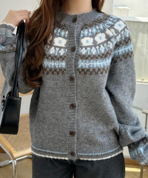 Ada.（エイダ）の「フラワーモチーフ ノルディック柄 ニット カーディガン（カーディガン/ボレロ・レディース・ベージュ/グレー/アイボリー・FREE）」の17枚目の写真