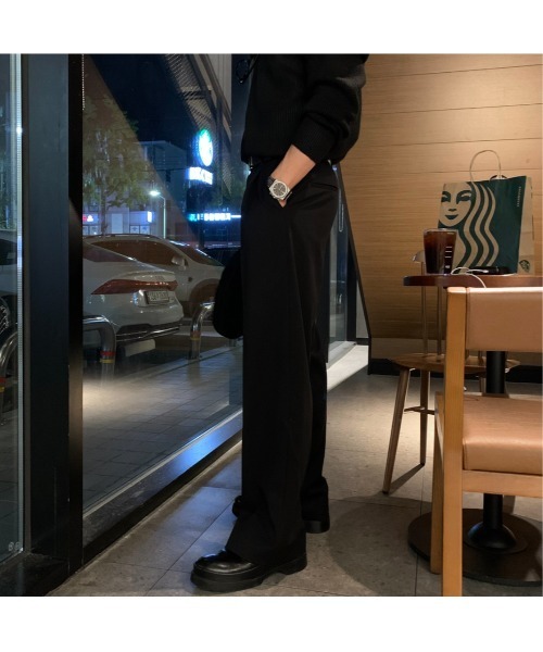 LOOKPLE(ルックプル)の「ワイドシルエット ワンタックスラックス(ウエストバックゴム仕様)(スラックス・メンズ・ブラック・MEDIUM/LARGE)」の12枚目の写真