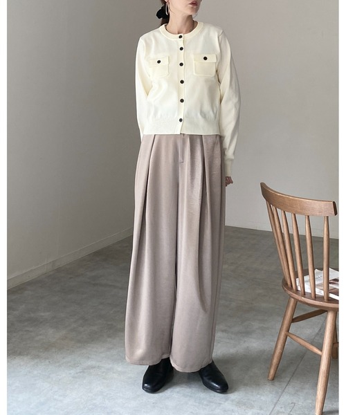 She's Closet(シーズクローゼット)の「長袖 フロント 胸ポケット 配色ボタン ショートニットカーディガン(カーディガン/ボレロ・レディース・ピンク/ブラック/チャコールグレー/アイボリー/ブラウン・FREE)」の14枚目の写真