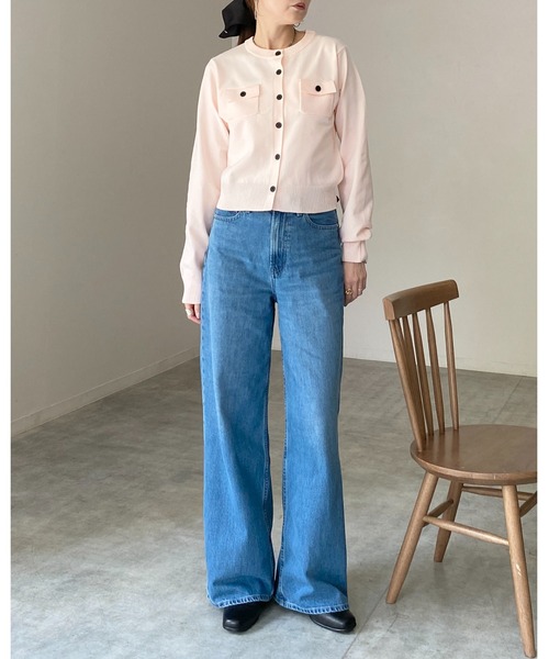 She's Closet(シーズクローゼット)の「長袖 フロント 胸ポケット 配色ボタン ショートニットカーディガン(カーディガン/ボレロ・レディース・ピンク/ブラック/チャコールグレー/アイボリー/ブラウン・FREE)」の20枚目の写真