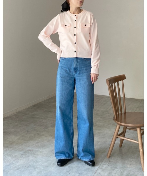 She's Closet(シーズクローゼット)の「長袖 フロント 胸ポケット 配色ボタン ショートニットカーディガン(カーディガン/ボレロ・レディース・ピンク/ブラック/チャコールグレー/アイボリー/ブラウン・FREE)」の21枚目の写真