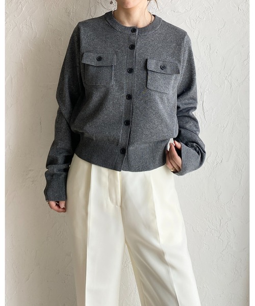 She's Closet(シーズクローゼット)の「長袖 フロント 胸ポケット 配色ボタン ショートニットカーディガン(カーディガン/ボレロ・レディース・ピンク/ブラック/チャコールグレー/アイボリー/ブラウン・FREE)」の22枚目の写真