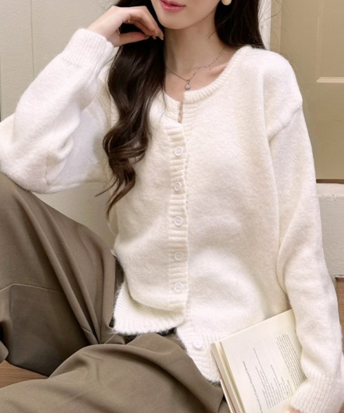 Ada.（エイダ）の「ヘンリーネック ショート丈 ニットカーディガン（カーディガン/ボレロ・レディース・ブラウン/アイボリー/グレー・FREE）」の15枚目の写真