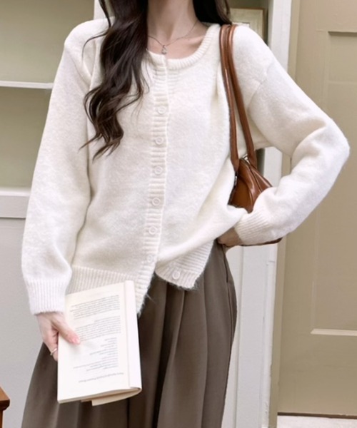 Ada.（エイダ）の「ヘンリーネック ショート丈 ニットカーディガン（カーディガン/ボレロ・レディース・ブラウン/アイボリー/グレー・FREE）」の16枚目の写真
