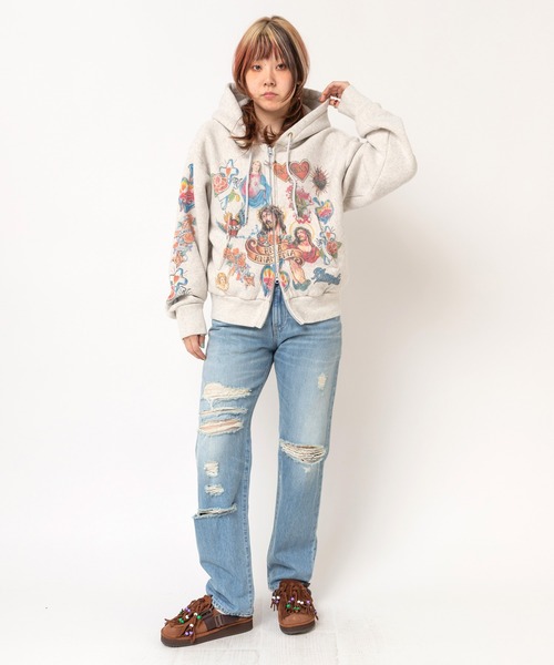 RNA（アールエヌエー）の「R4527 ダメージスリムストレートパンツ（デニムパンツ・レディース・ライトインディゴブルー/ダークインディゴブルー・MEDIUM）」の16枚目の写真