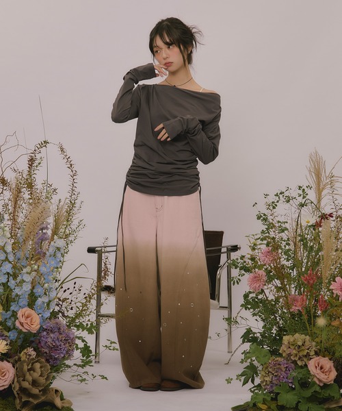 loin nuit(ロワンニュイ)の「asymmetry gathering draped tops / アシンメトリーギャザードレープトップス(Tシャツ/カットソー・レディース・チャコールグレー/カーキ・FREE)」の6枚目の写真