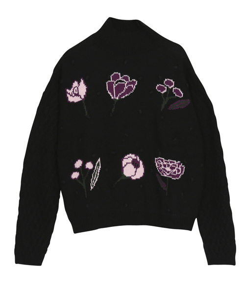 merry jenny（メリージェニー）の「ポンポンフラワーニット（ニット/セーター・レディース・ブラック/パープル・FREE）」の2枚目の写真