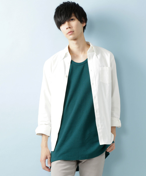 MONO-MART(モノマート)の「ワッフル編みオーバーロングタンクトップ/サイドスリットヘムライン(タンクトップ・メンズ・チャコール/ブラック/アイボリー/カーキ/ネイビー/ヘザーグレー/ベージュ/ブラウン系その他/バーガンディー/ブルーグリーン/キャメル/スモークピンク・L/XL/M)」の9枚目の写真