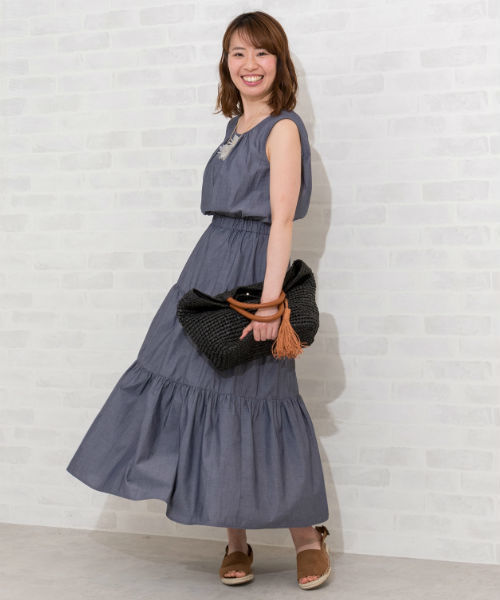 Natural Beauty Basic ナチュラルビューティベーシック の ティアードマキシワンピース ネイビー ワンピース Wear